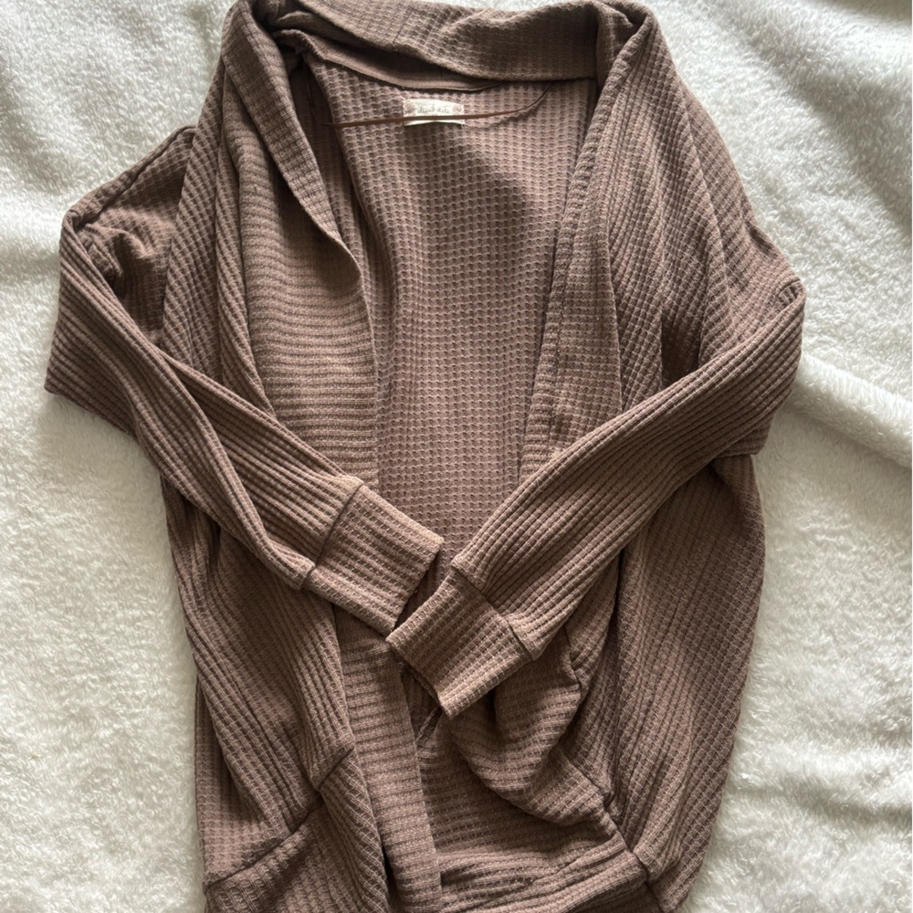 Altar'd State Taupe Waffle Knit Cardigan